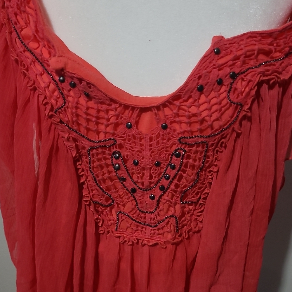 Covington Boho Coral Pink Crochet Beaded Blouse XL - Picture 6 of 6